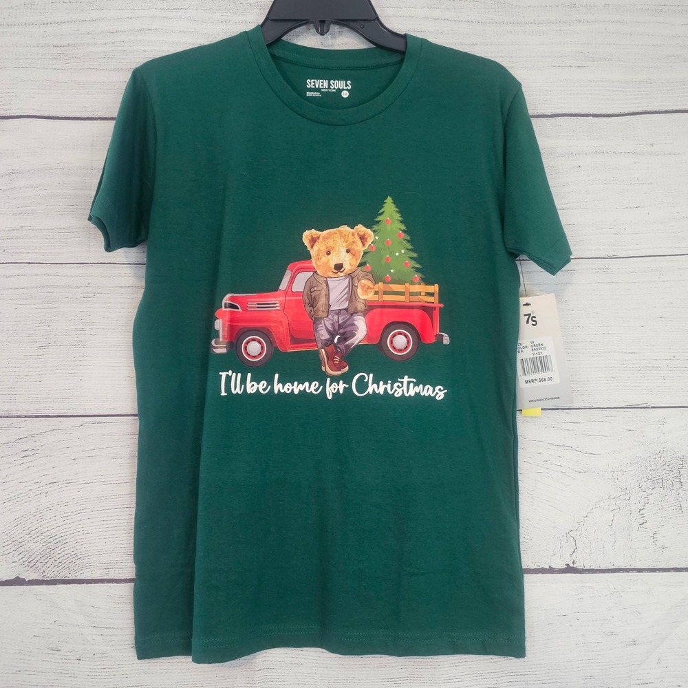 Seven Souls Kids Size 18 (xxl) Christmas T-Shirt Bear Red Truck Green NWT L653